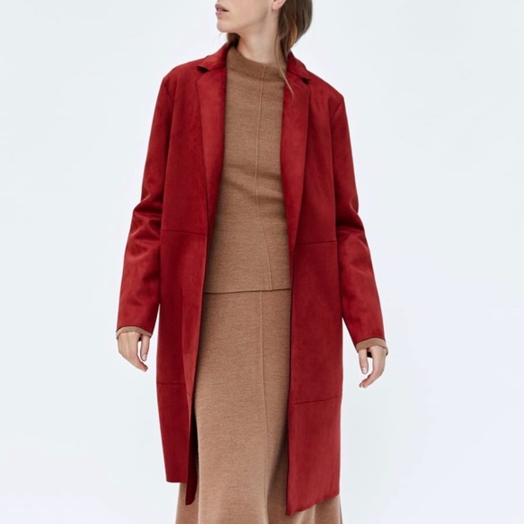 zara red suede coat